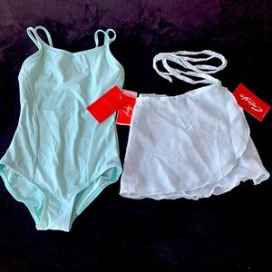 Racer back leotard and wrap skirt.